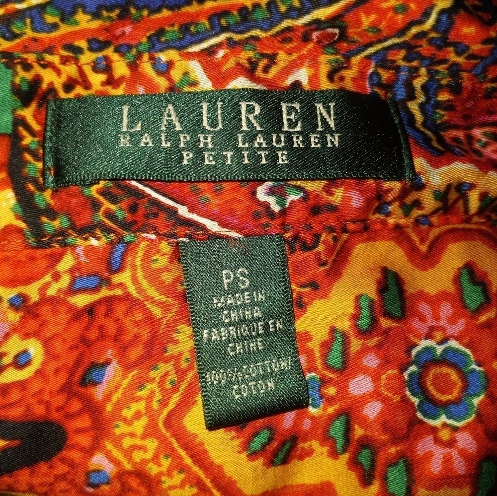 Lauren Ralph Lauren Button Down Baroque Print Blouse Size PS Petite - Picture 3 of 9